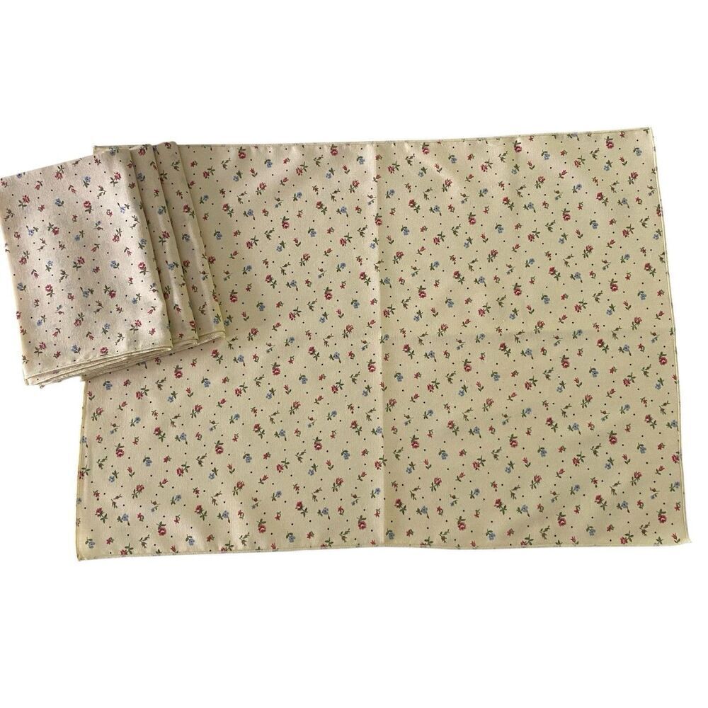 Lot of 4 Cloth Napkins Floral Ivory 20" x  14.25" Cotton Blend Dining